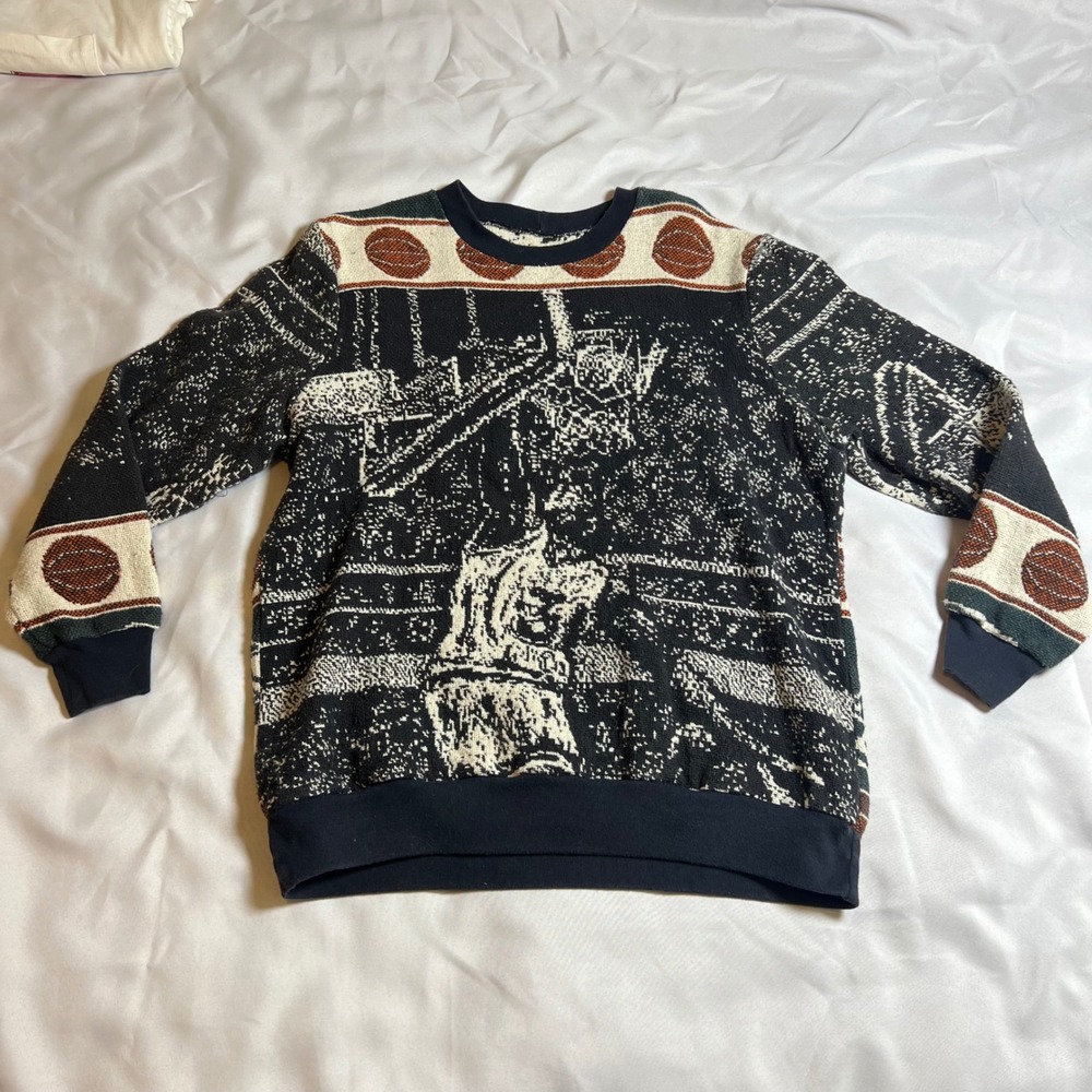Vintage One of a Kind Basketball Tapestry Knit Sweater Sports Crewneck Mens XL - Picture 1 of 4